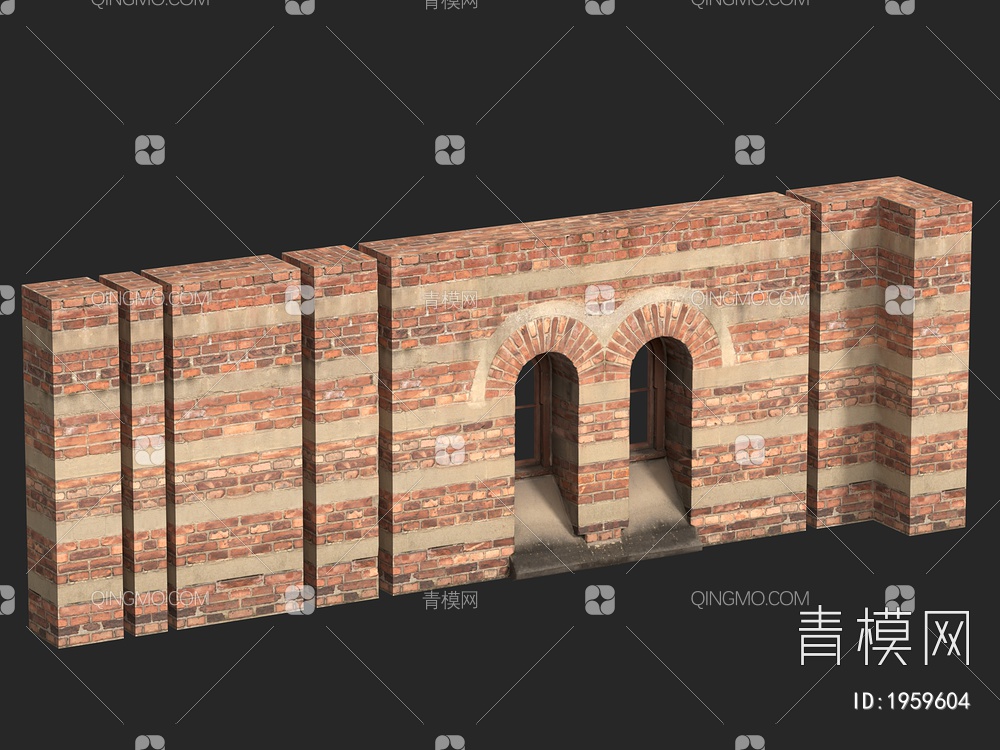 砖墙 围墙 墙壁 建筑构件 窗户3D模型下载【ID:1959604】