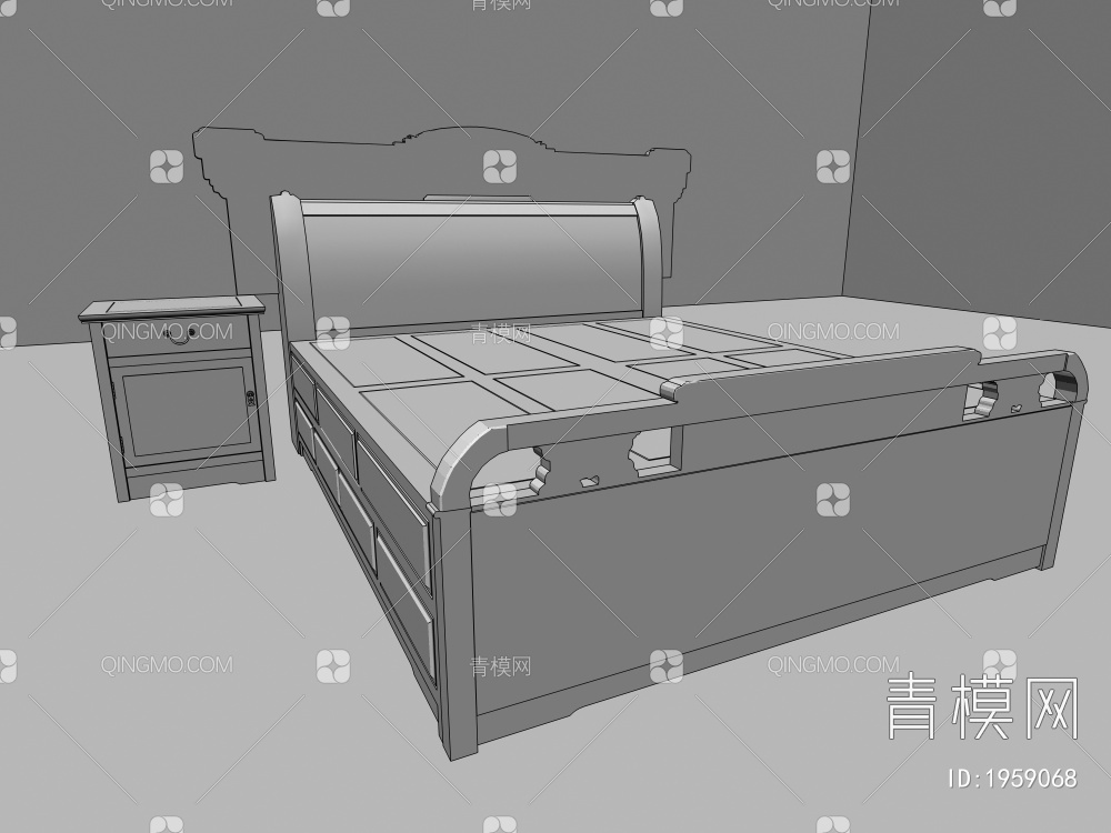红木双人床3D模型下载【ID:1959068】
