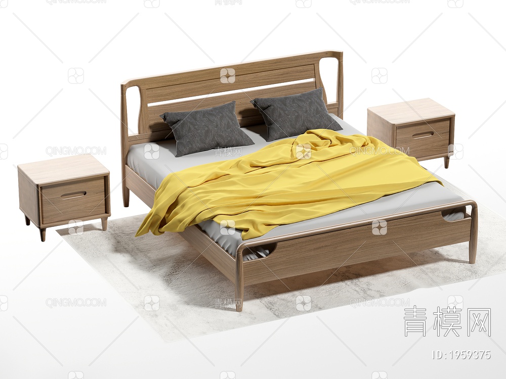 双人床 床头柜 枕头3D模型下载【ID:1959375】