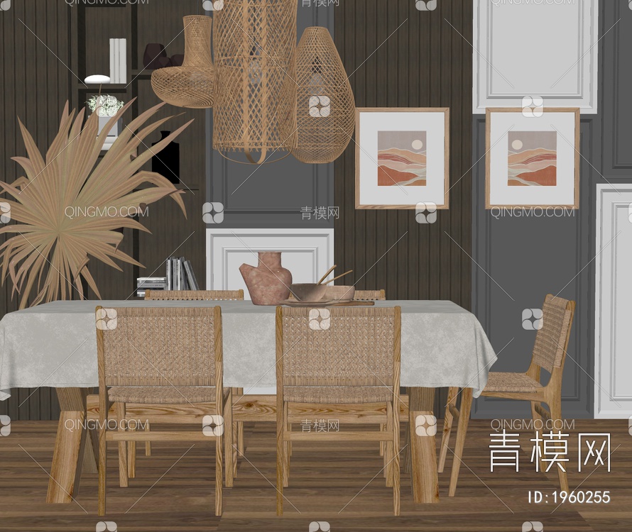 餐桌椅组合SU模型下载【ID:1960255】