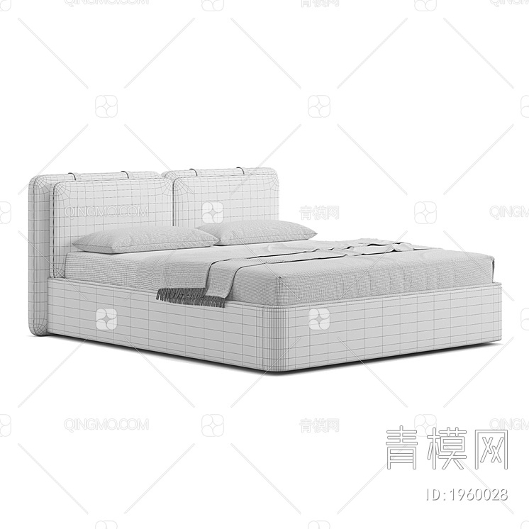 双人床，卧室，家具，床3D模型下载【ID:1960028】