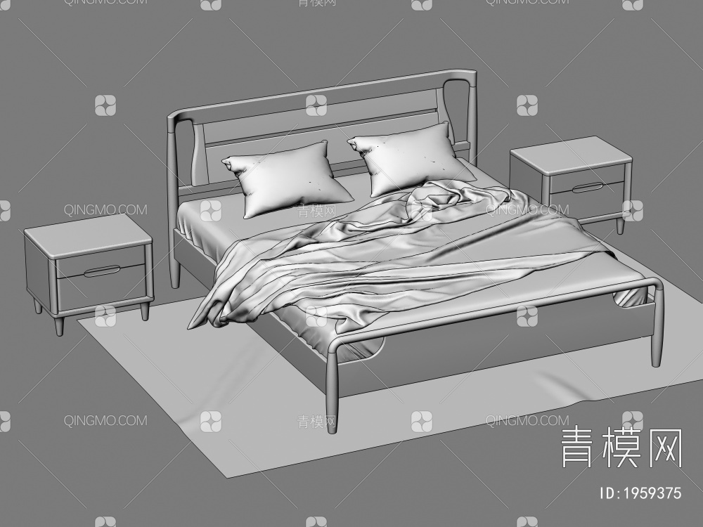 双人床 床头柜 枕头3D模型下载【ID:1959375】