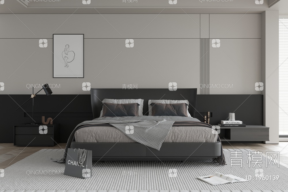 卧室 床 床头柜3D模型下载【ID:1960139】