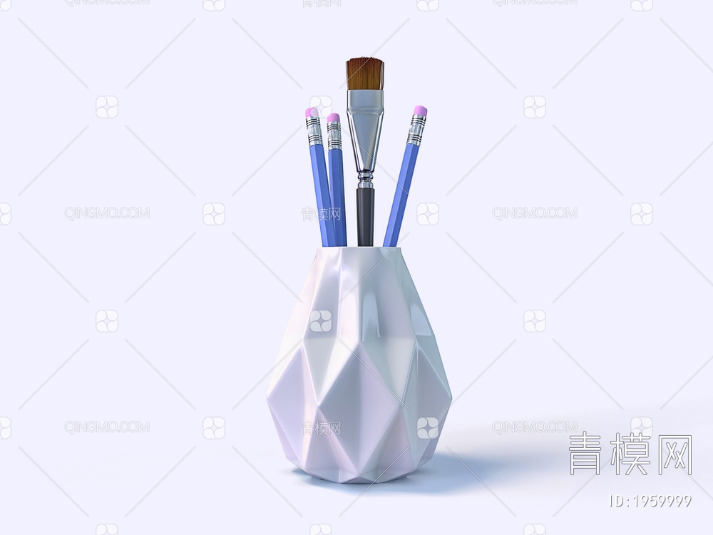 白色陶瓷笔筒3D模型下载【ID:1959999】