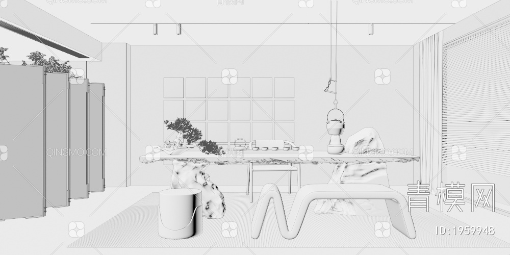 茶室 水晶冰川桌 茶桌椅组合 书房3D模型下载【ID:1959948】