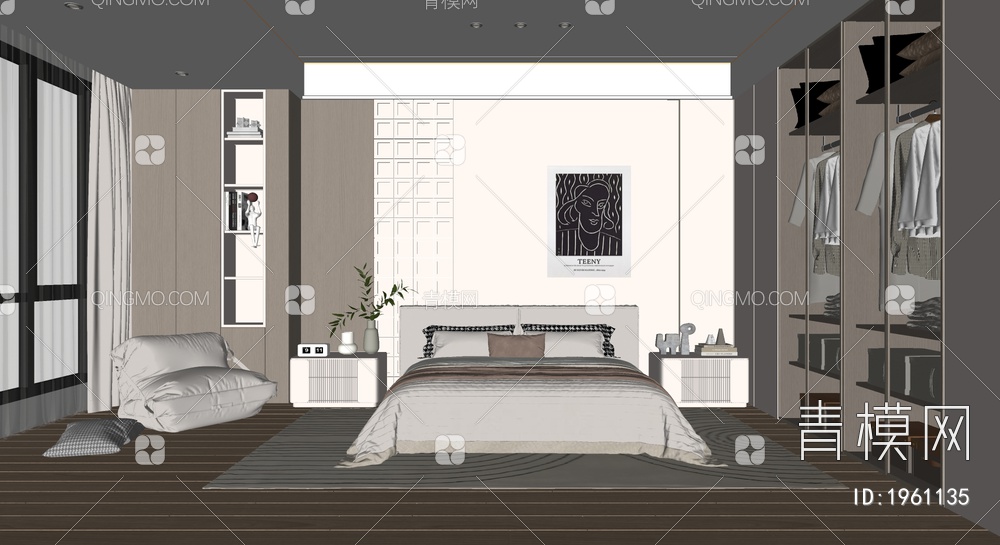 卧室 双人床 主卧室SU模型下载【ID:1961135】