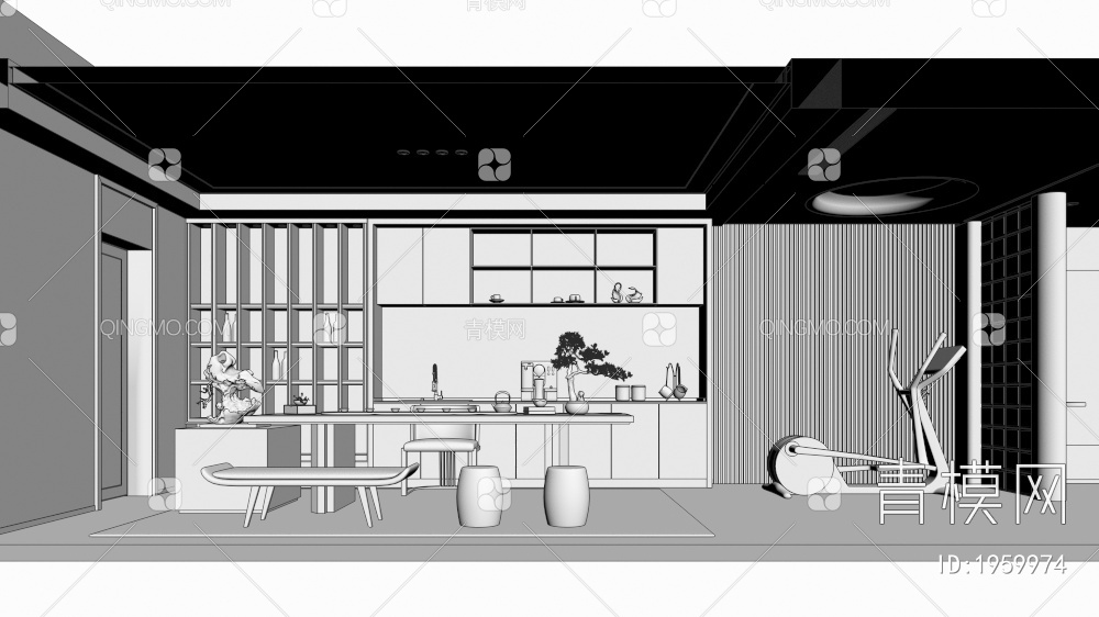 会客区茶室 客厅3D模型下载【ID:1959974】