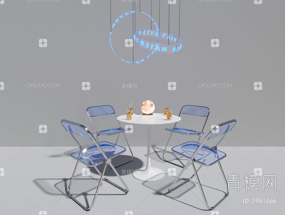 亚克力桌椅组合 亚克力吊灯灯 休闲桌椅组合 餐桌椅组合 月球灯3D模型下载【ID:1961466】