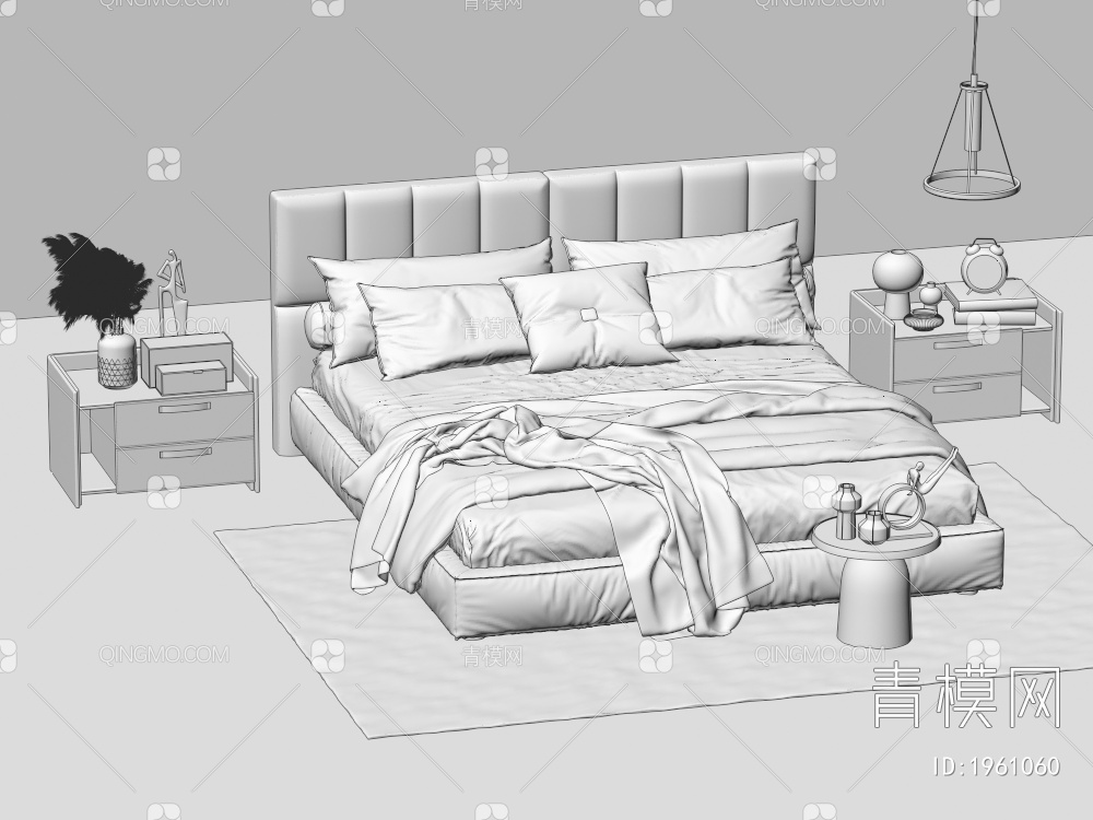双人床 床头柜 吊灯3D模型下载【ID:1961060】