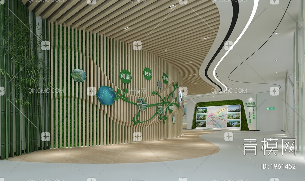 科技环保展厅 发光造型树  LED拼接屏 互动触摸一体机3D模型下载【ID:1961452】