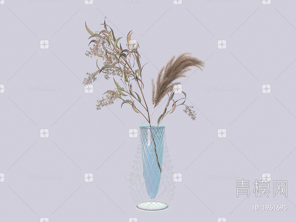 玻璃花瓶绿色水生植物3D模型下载【ID:1961695】