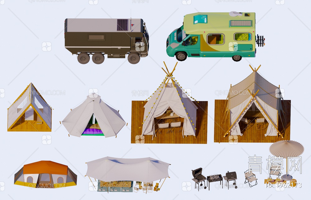 露营设备、帐篷、桌椅SU模型下载【ID:1962173】