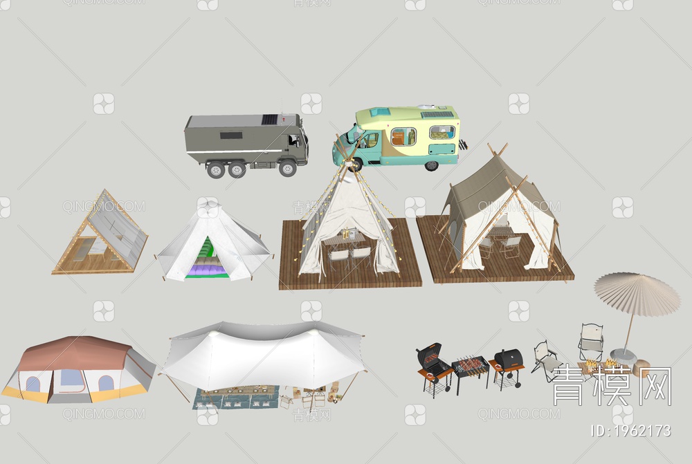 露营设备、帐篷、桌椅SU模型下载【ID:1962173】