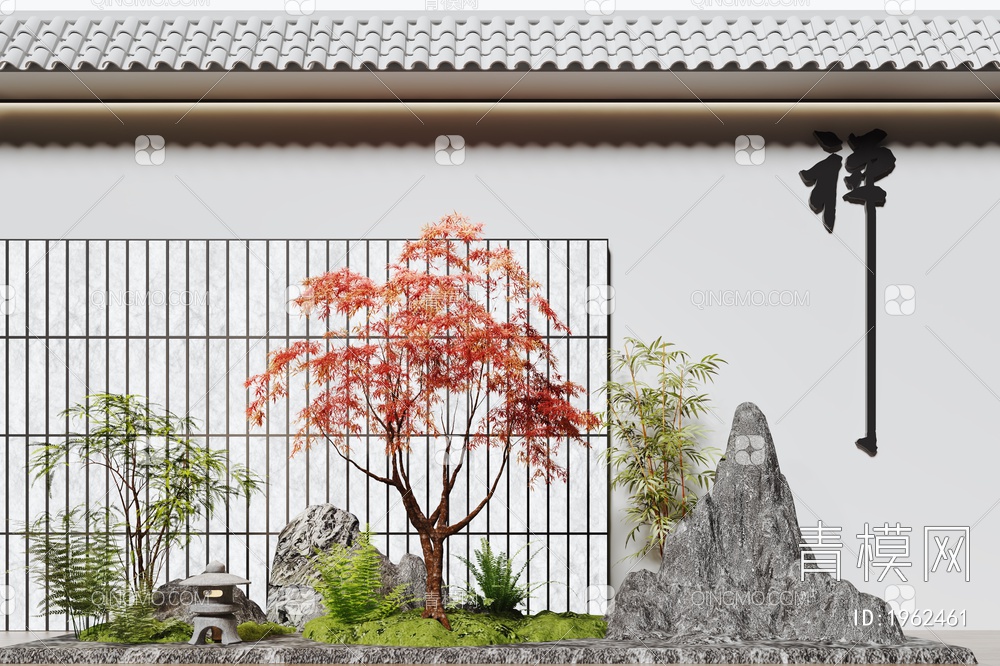 红枫景观树，鸡爪槭，乔木，苔藓地台3D模型下载【ID:1962461】