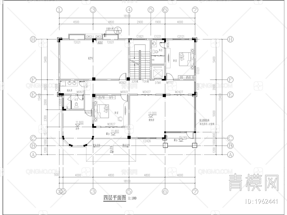 别墅CAD方案图纸，平面图，立面图【ID:1962441】