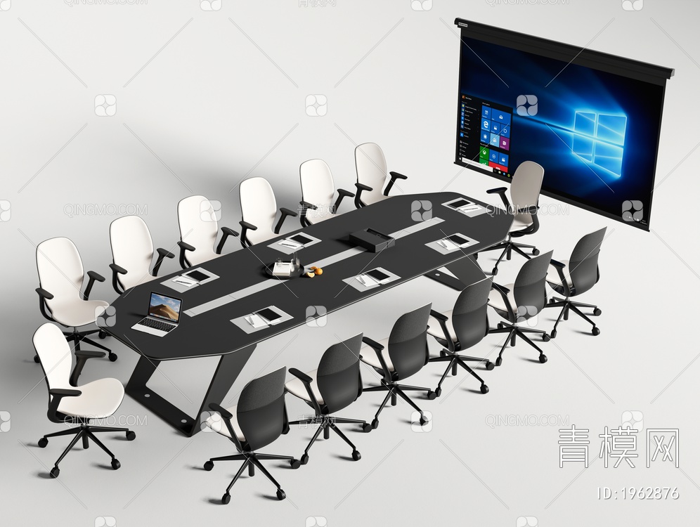 会议桌椅组合 洽谈桌椅 投影幕布3D模型下载【ID:1962876】
