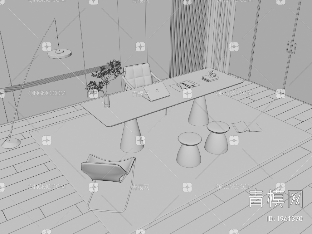 书桌椅组合3D模型下载【ID:1961370】