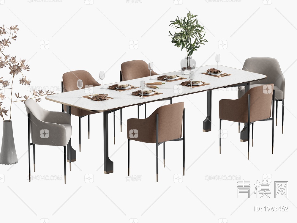 餐桌椅组合 餐椅 单椅 餐桌3D模型下载【ID:1963462】