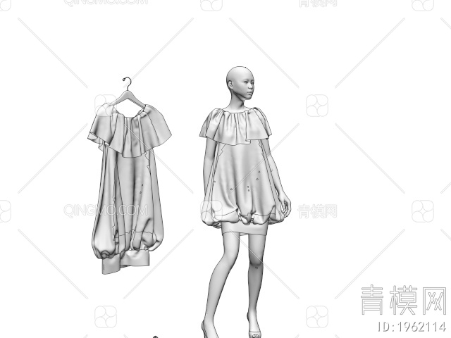 雕塑 衣服女性模特3D模型下载【ID:1962114】
