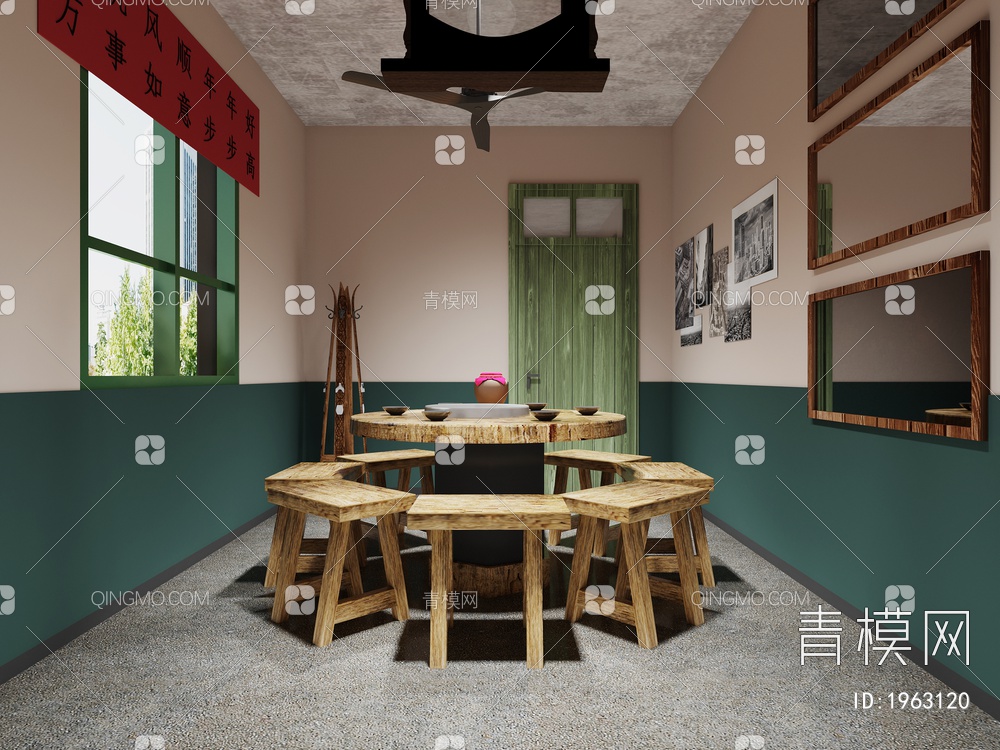 复古火锅餐厅包厢3D模型下载【ID:1963120】