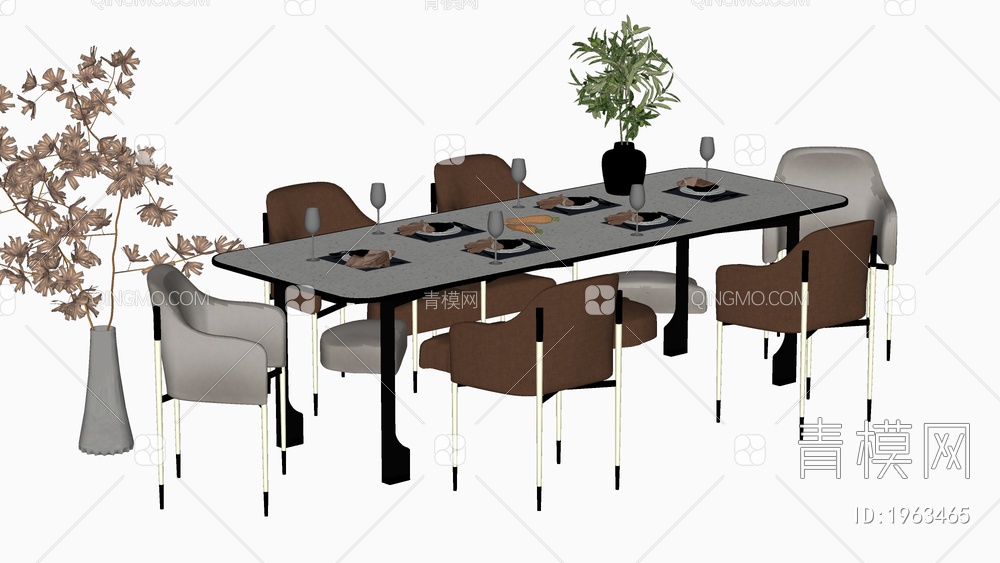 餐桌椅组合 餐椅 单椅 餐桌SU模型下载【ID:1963465】