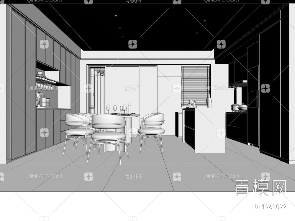 家居客厅、餐厅、开放式厨房3D模型下载【ID:1962092】