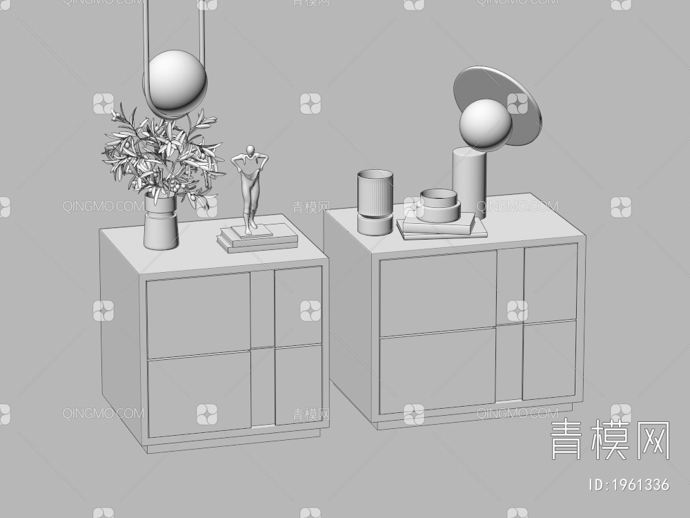 床头柜 吊灯 绿植3D模型下载【ID:1961336】