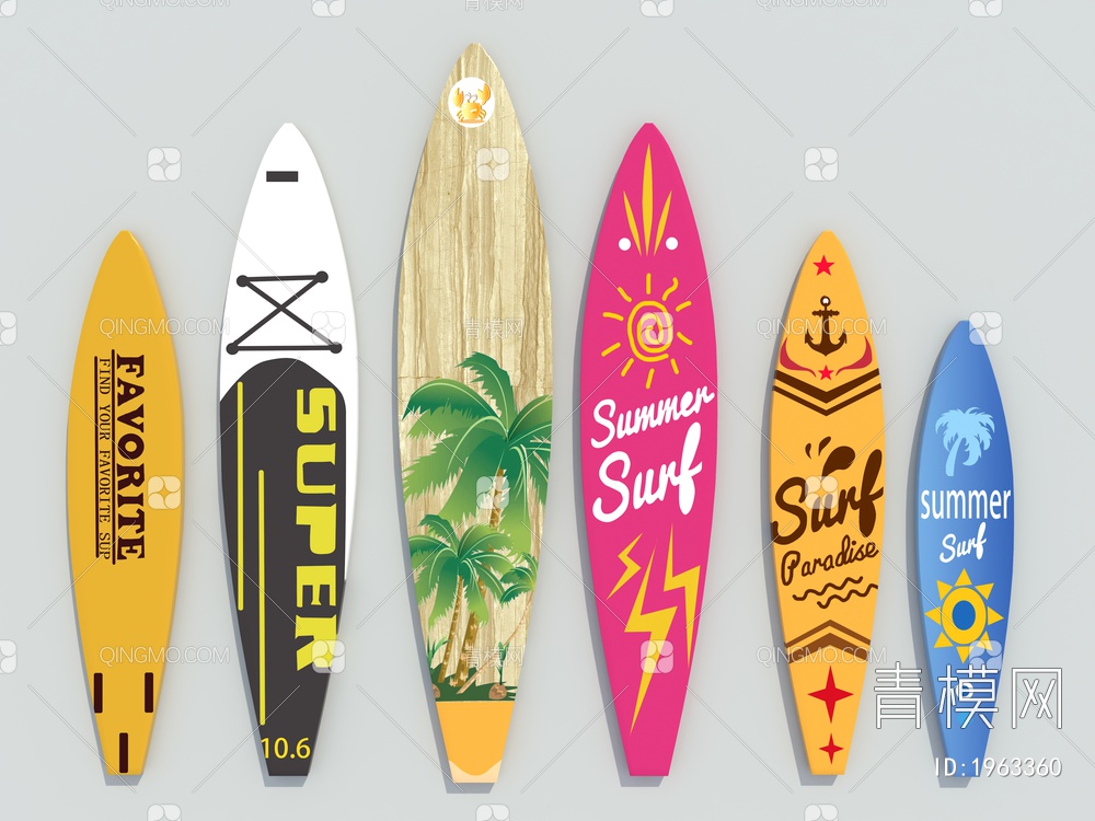 网红冲浪板，滑板SU模型下载【ID:1963360】