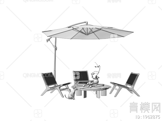 户外桌椅 休闲桌椅 遮阳伞3D模型下载【ID:1962875】