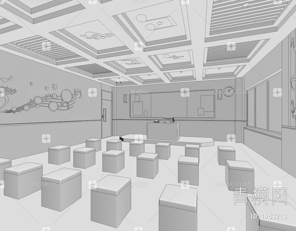 学校教室 小学音乐教室 学校数字教室 教室3D模型下载【ID:1963213】