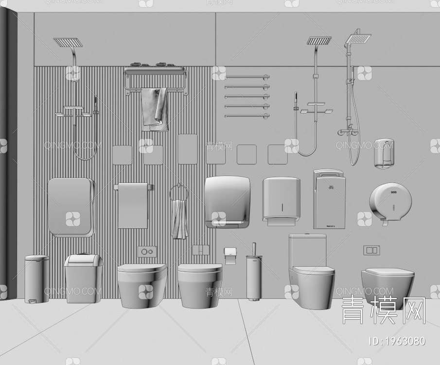 卫生间电器用品 卫生间坐便器 卫生间垃圾桶3D模型下载【ID:1963080】