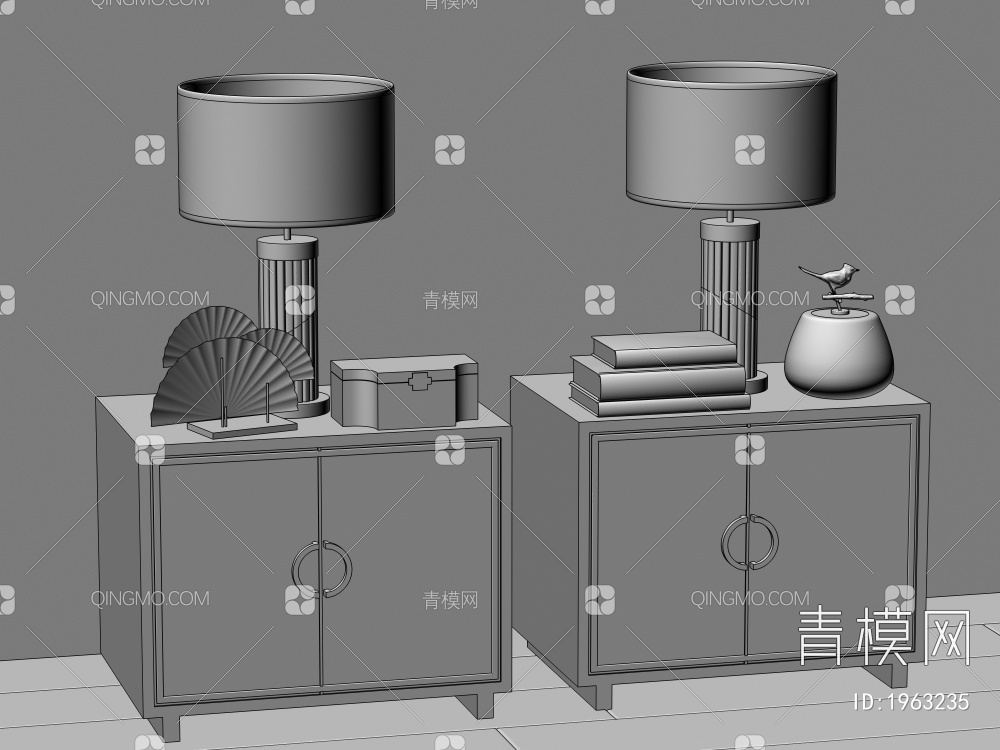 床头柜 台灯 摆件3D模型下载【ID:1963235】