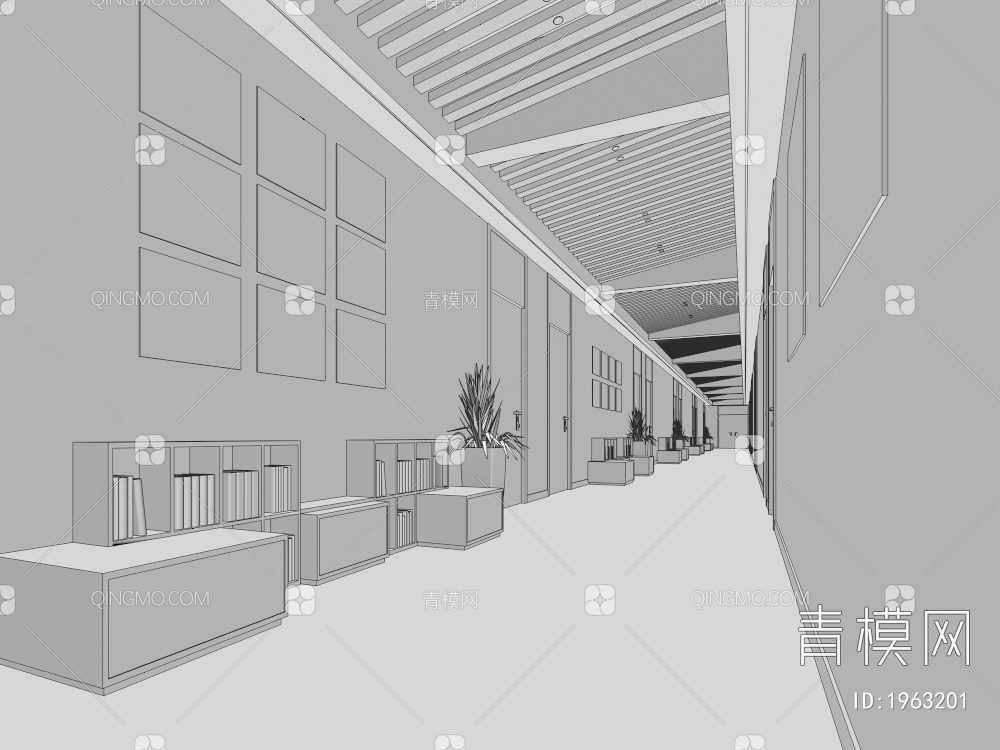 学校走廊 教室走廊 幼儿园走廊 走廊3D模型下载【ID:1963201】