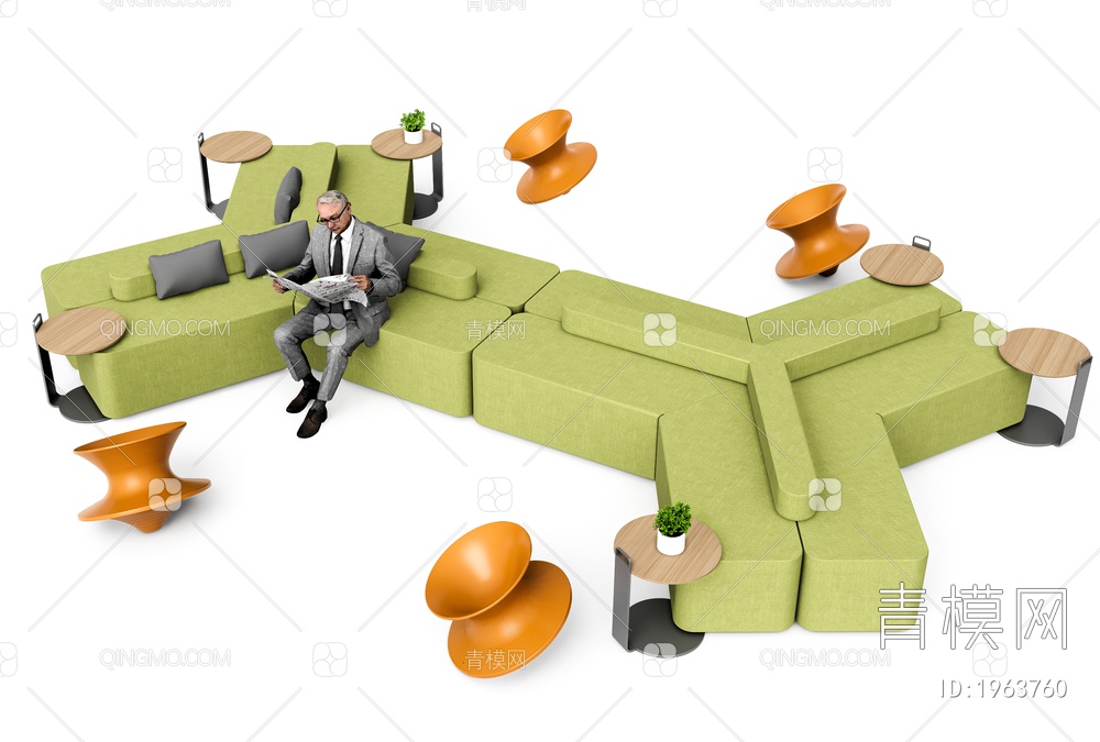 办公组合沙发SU模型下载【ID:1963760】