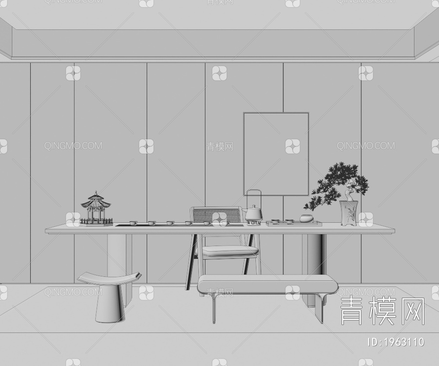 茶桌椅组合3D模型下载【ID:1963110】