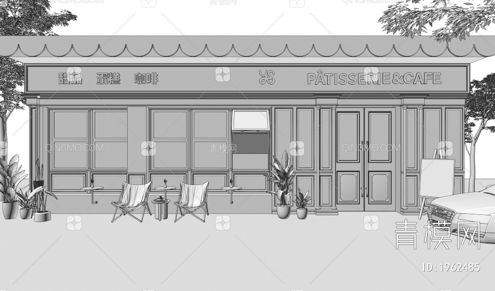咖啡馆，饮品店，咖啡馆门头3D模型下载【ID:1962485】