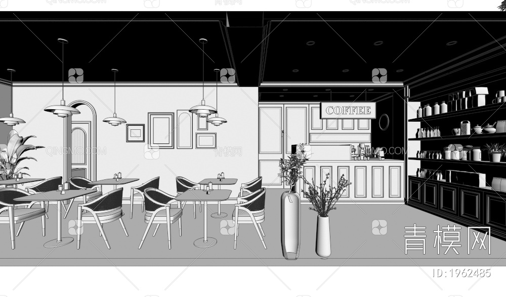咖啡馆，饮品店，咖啡馆门头3D模型下载【ID:1962485】