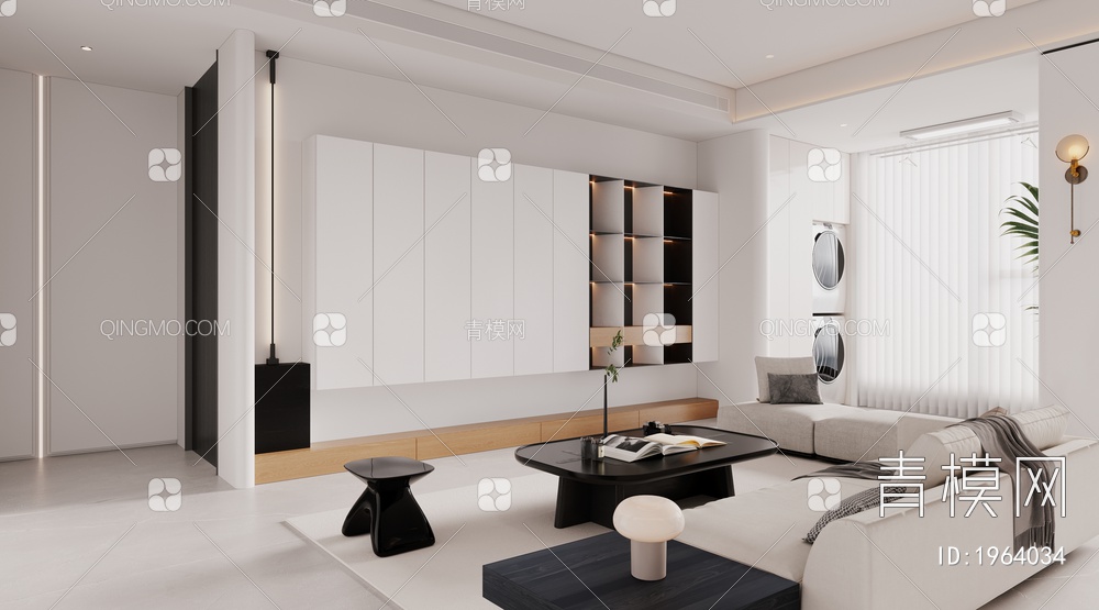 黑白，玄关，厨房，客餐厅3D模型下载【ID:1964034】