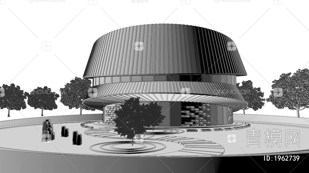 异形圆形艺术图书馆建筑3D模型下载【ID:1962739】
