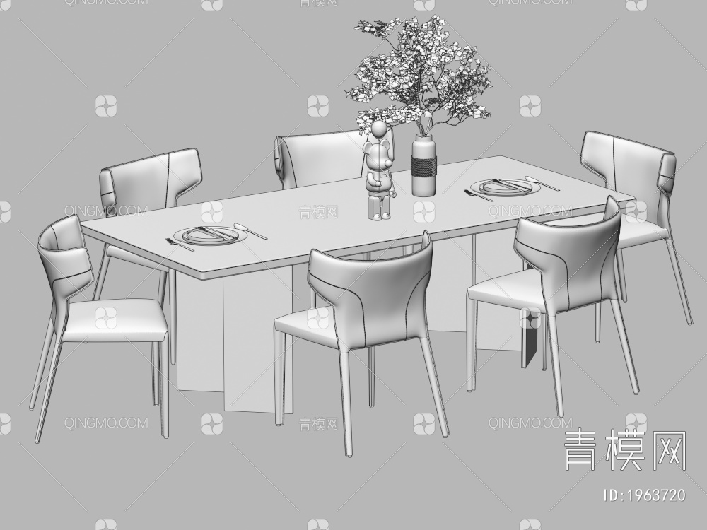餐桌椅组合 餐椅 单椅 餐桌3D模型下载【ID:1963720】