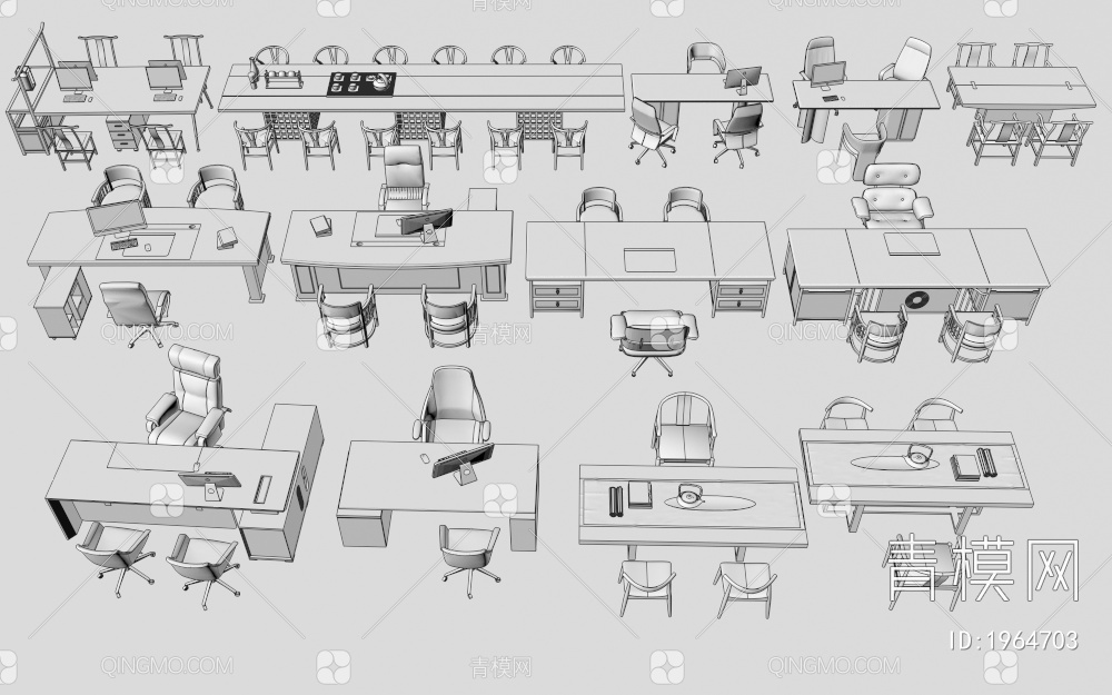 办公桌椅组合3D模型下载【ID:1964703】