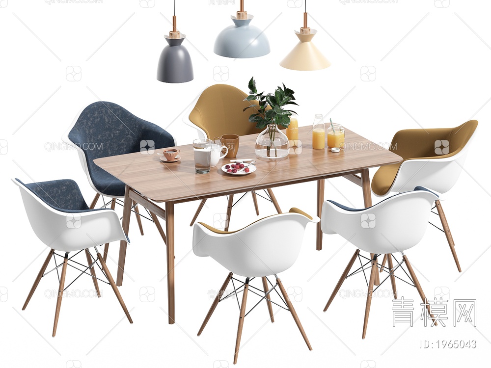 餐桌椅组合 餐椅 单椅 餐桌SU模型下载【ID:1965043】