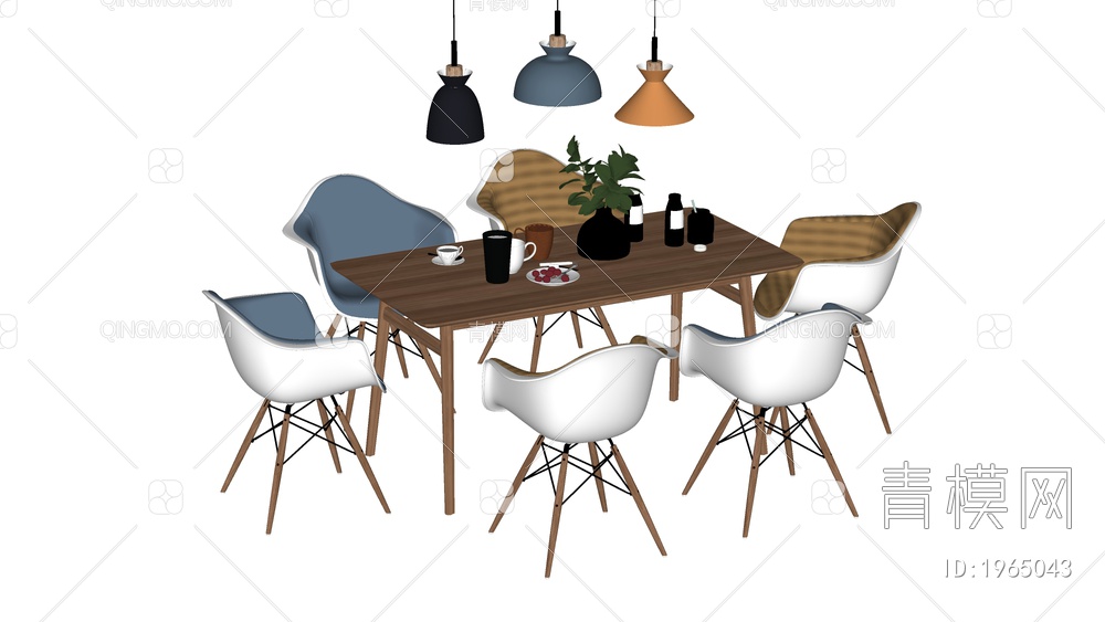 餐桌椅组合 餐椅 单椅 餐桌SU模型下载【ID:1965043】