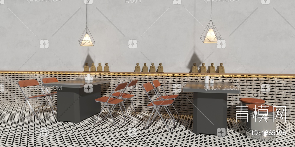 亚克力不锈钢桌椅组合 烧烤店桌椅组合 餐桌椅组合3D模型下载【ID:1965196】