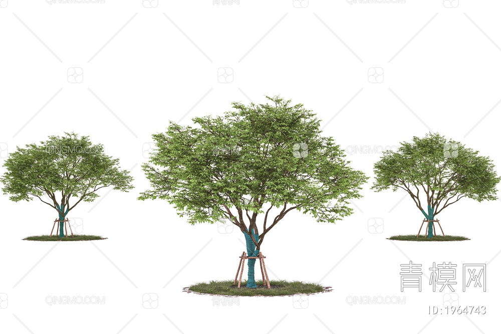 景观树 行道树 带防风棉树 庭院树 配景树 园林树 乔木 树木3D模型下载【ID:1964743】