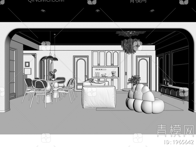 客餐厅 客厅 餐厅3D模型下载【ID:1965642】