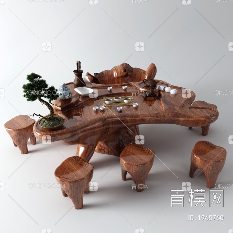 根雕茶桌椅3D模型下载【ID:1965760】