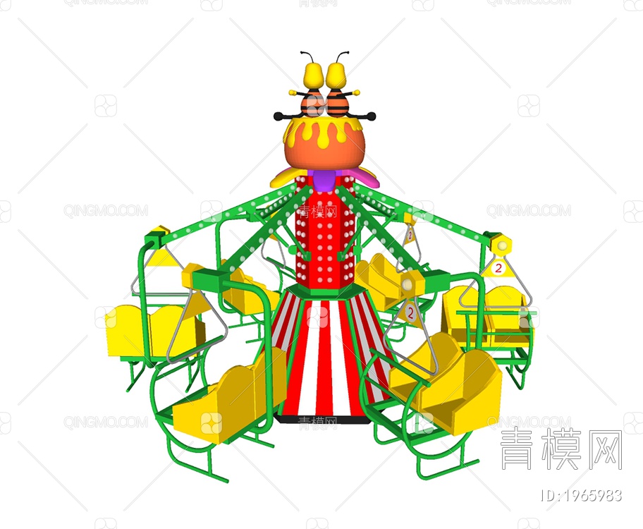 游乐设备蜜蜂登月车，蜜蜂踩单车，飞椅SU模型下载【ID:1965983】