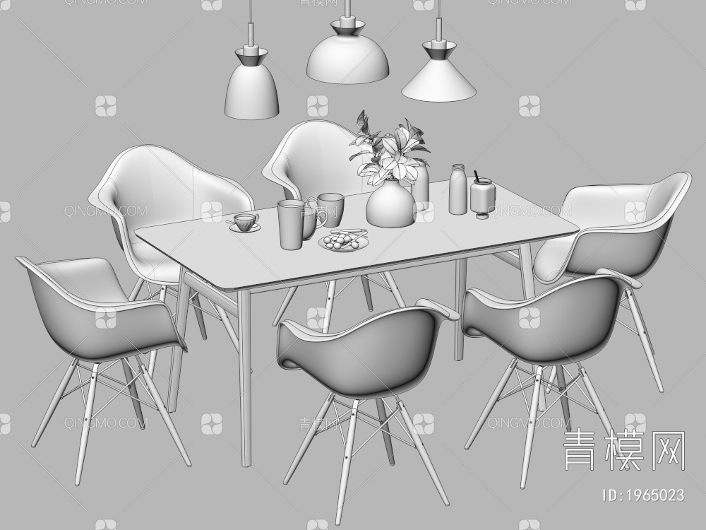 餐桌椅组合 餐椅 单椅 餐桌3D模型下载【ID:1965023】