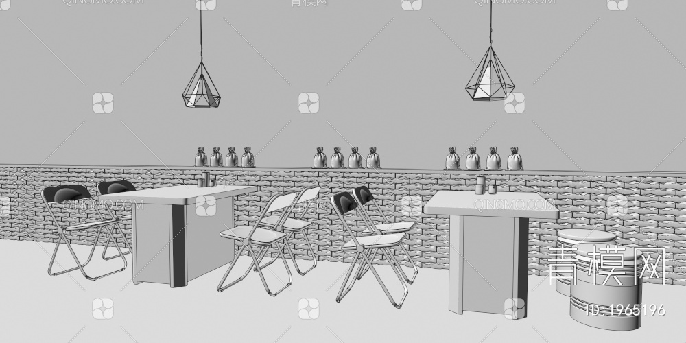 亚克力不锈钢桌椅组合 烧烤店桌椅组合 餐桌椅组合3D模型下载【ID:1965196】